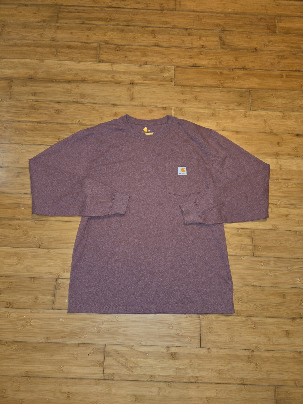 Carhartt Mens Long Sleeve Pocket T-Shirt Maroon Burgundy Original Fit Size M